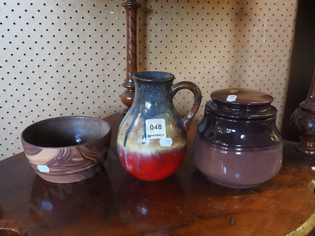 German pottery jug, Te Rona ware bowl, Teal lidded canister Image 1++