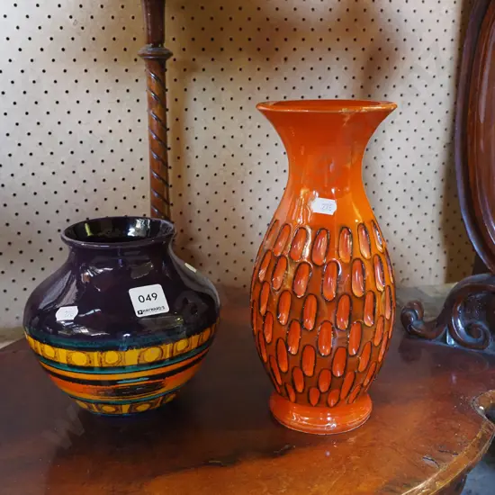 German pottery vase and an Italian vase with some small chips to glaze H-250
