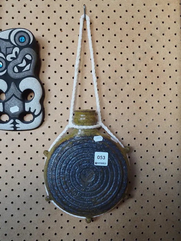 studio pottery wall mounted flask - no stopper Image 1++