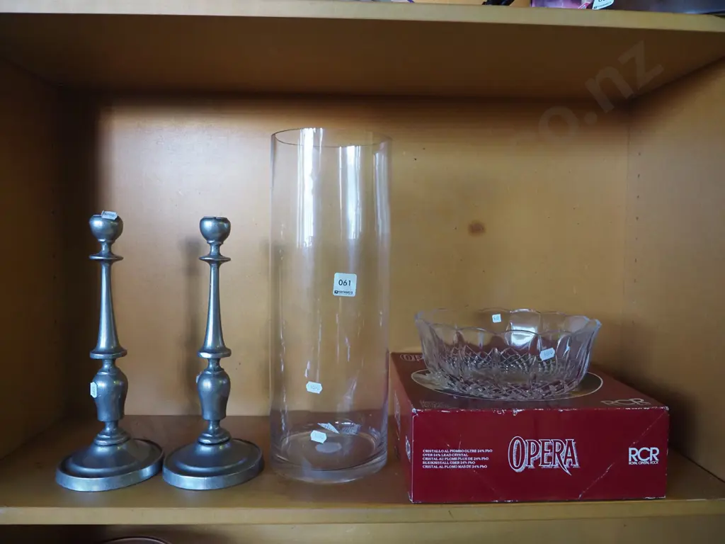 cast alloy candlesticks, bowl, tall cyclindrical vase H-400 Image 1++