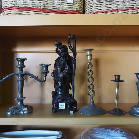 carved figurine, candlebra, candlesticks