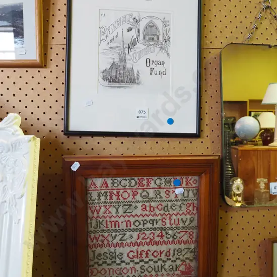 framed sampler, Knox Church Organ Fund print