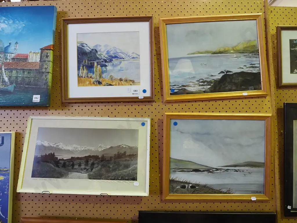 2x framed watercolour, framed acrylic, framed photographs - blue dots Image 1++