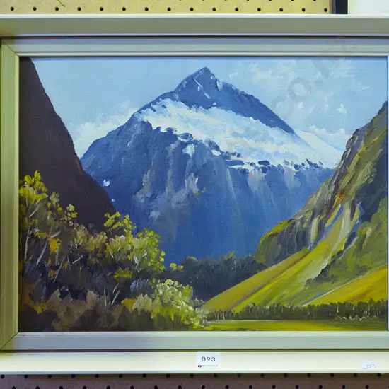 framed oil - mountain scene