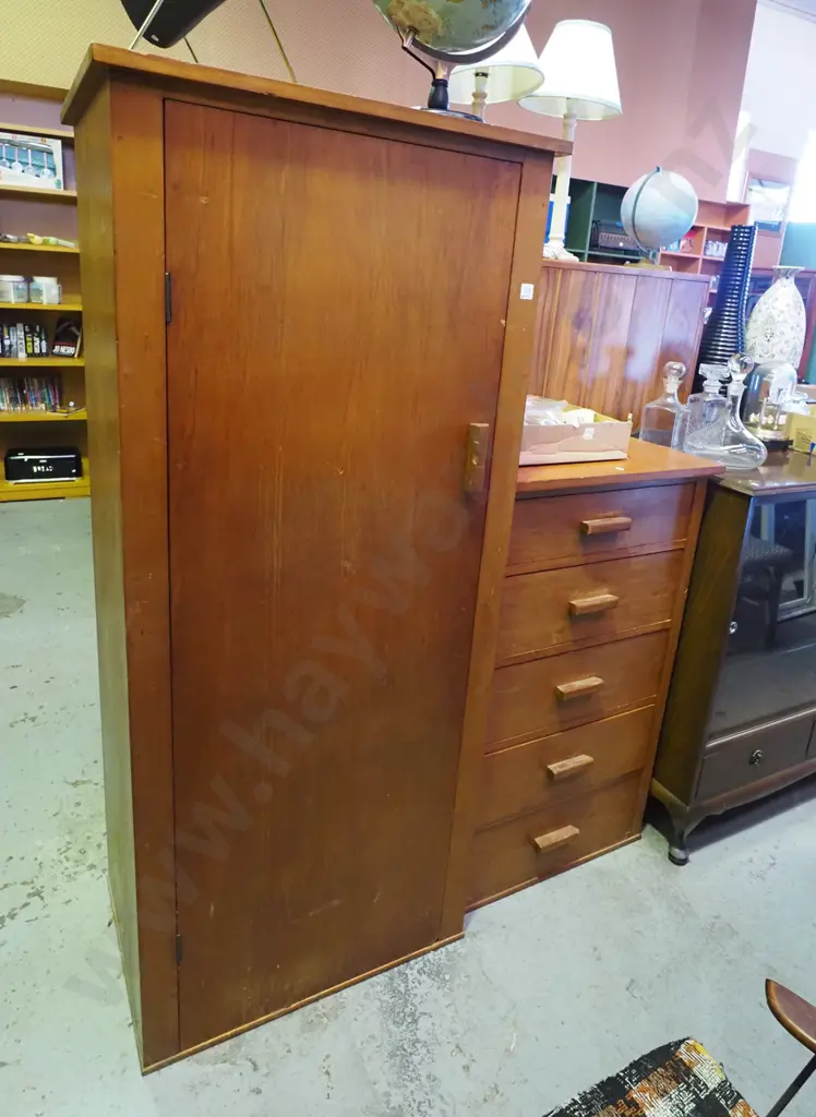solid rimu 5 drawer chest with wardrobe H-1685 W-1320 D-450 Image 1++