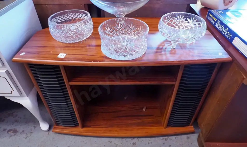 mdf faux wood veneer entertainment unit with internal CD storage Image 1++