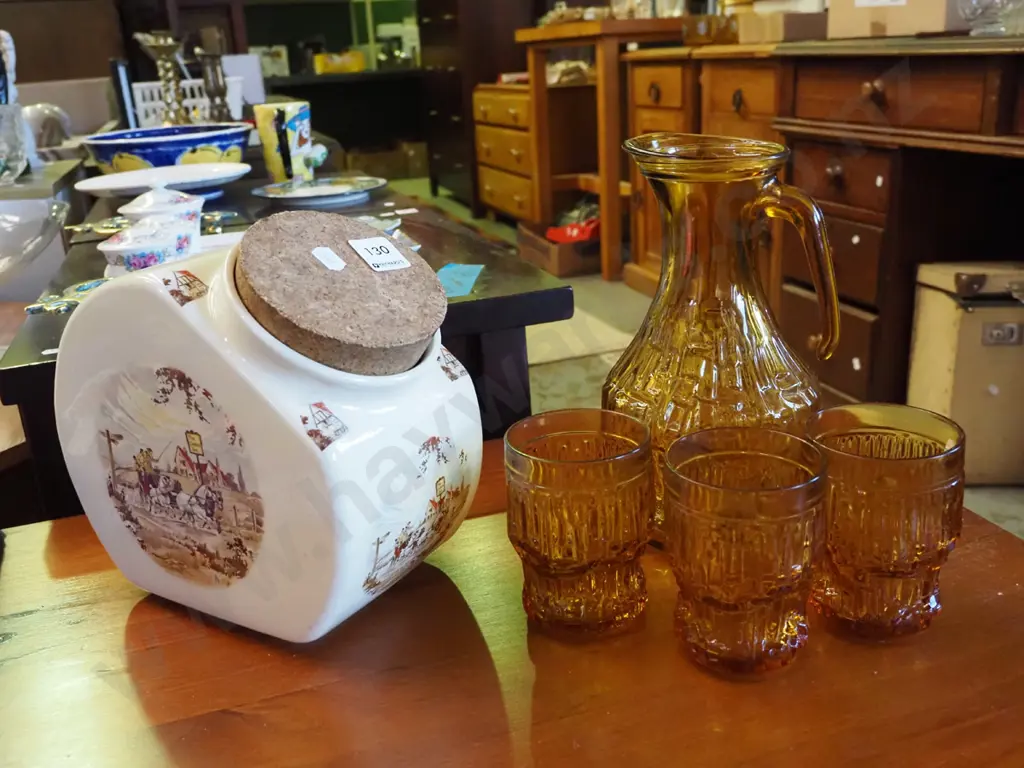 amber jug, tumblers, coaching days biscuit barrel Image 1++