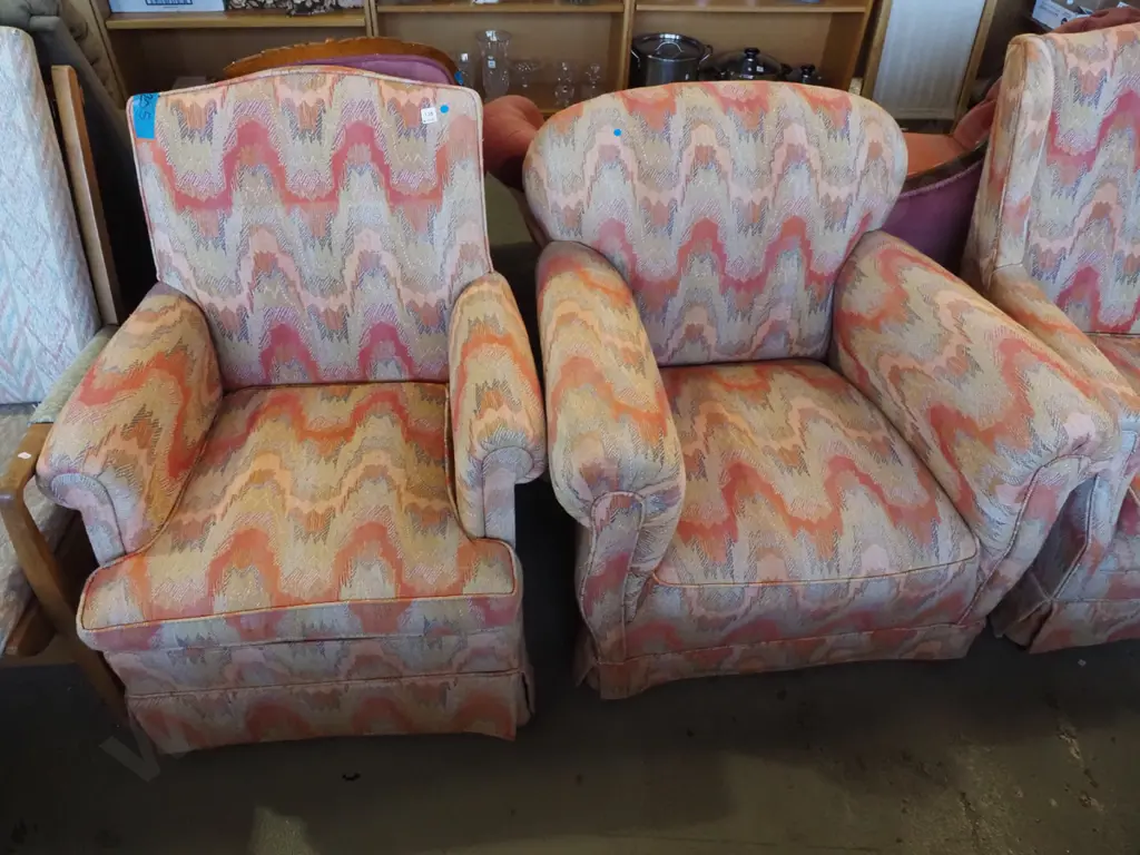 2x multi coloured upholstered armchairs - blue dots Image 1++