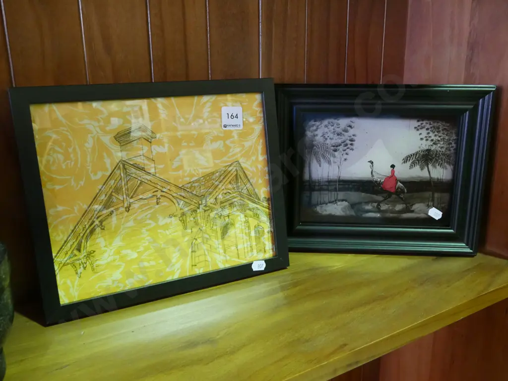 framed pencil on paper - 12 Pitt St, Dunedin, framed print - woman riding mower Image 1++