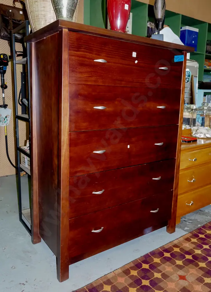 modern solid pine 5 drawer tall boy H-1390 W-1000 D-520 Image 1++