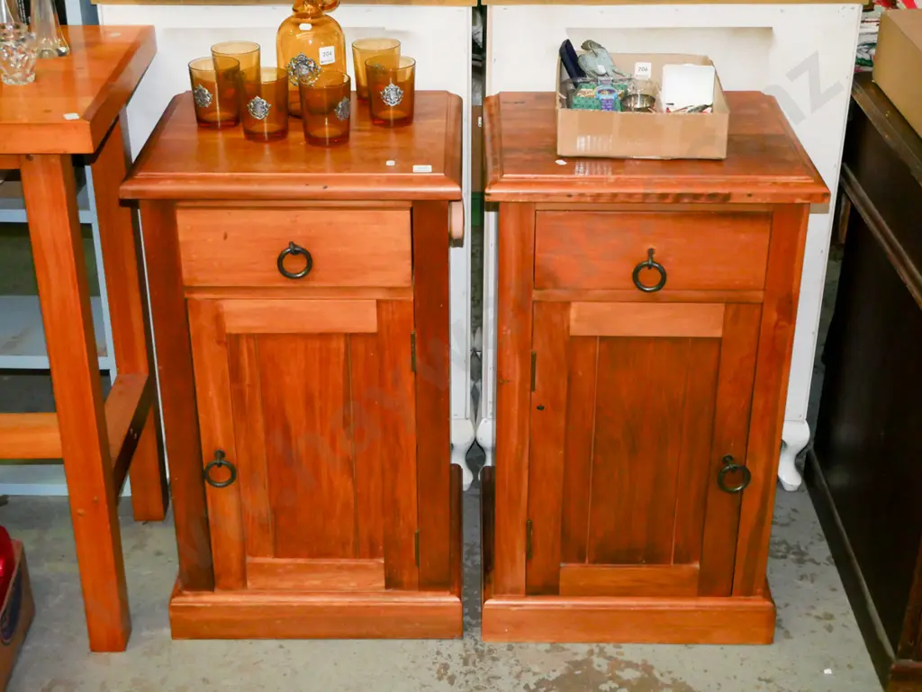 2x solid pine bedside cabinets - varnish needs attention Image 1++