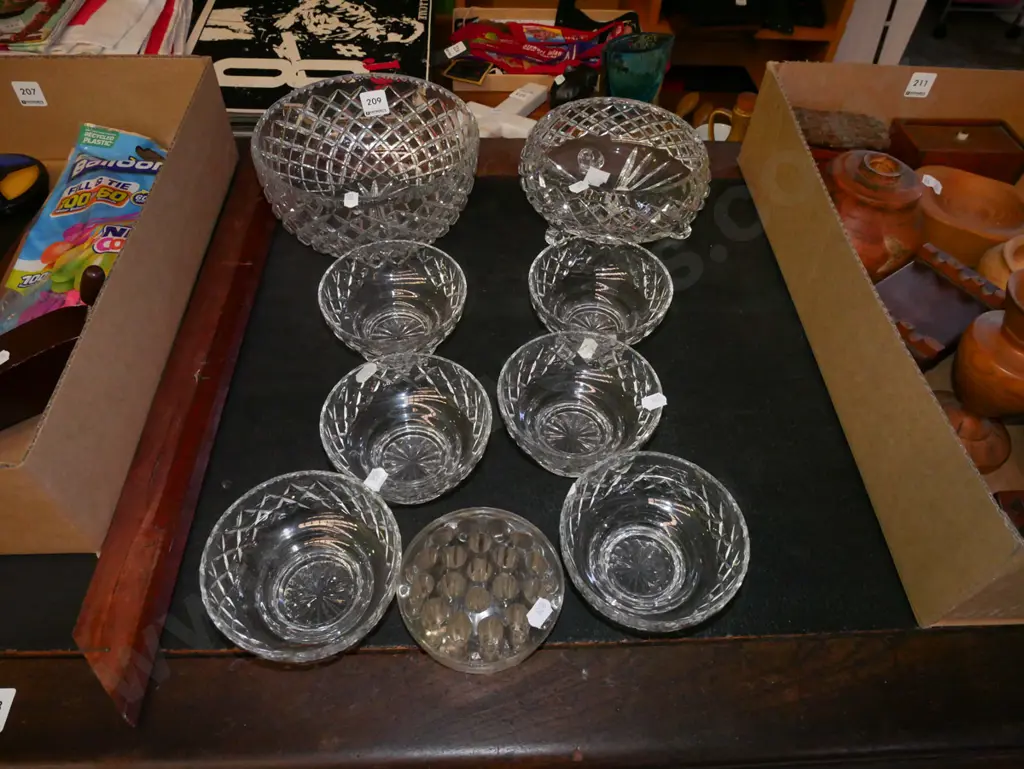 cut crystal sweet set, footed bowl, flower frog Image 1++