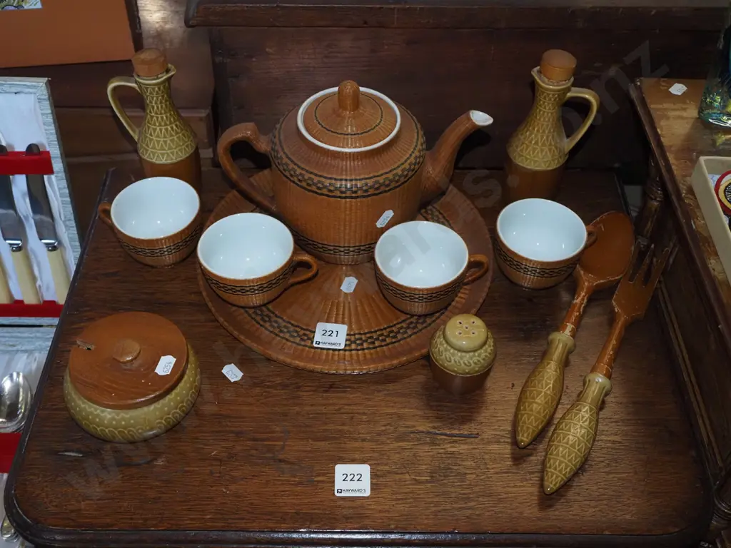mid-century salad servers, tea service, bottles etc Image 1++