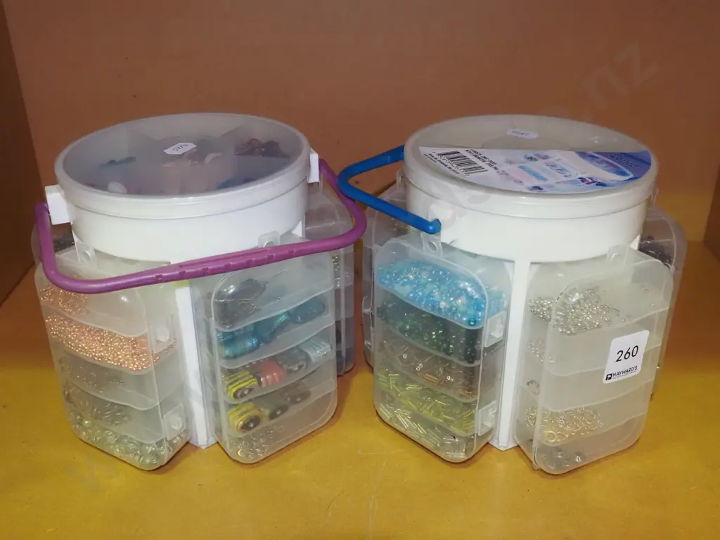 2x plastic containers of various beads, clasps etc Image 1++