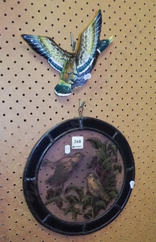 ceramic flying dusck, hand painted glass leadlight hanging Image 1++