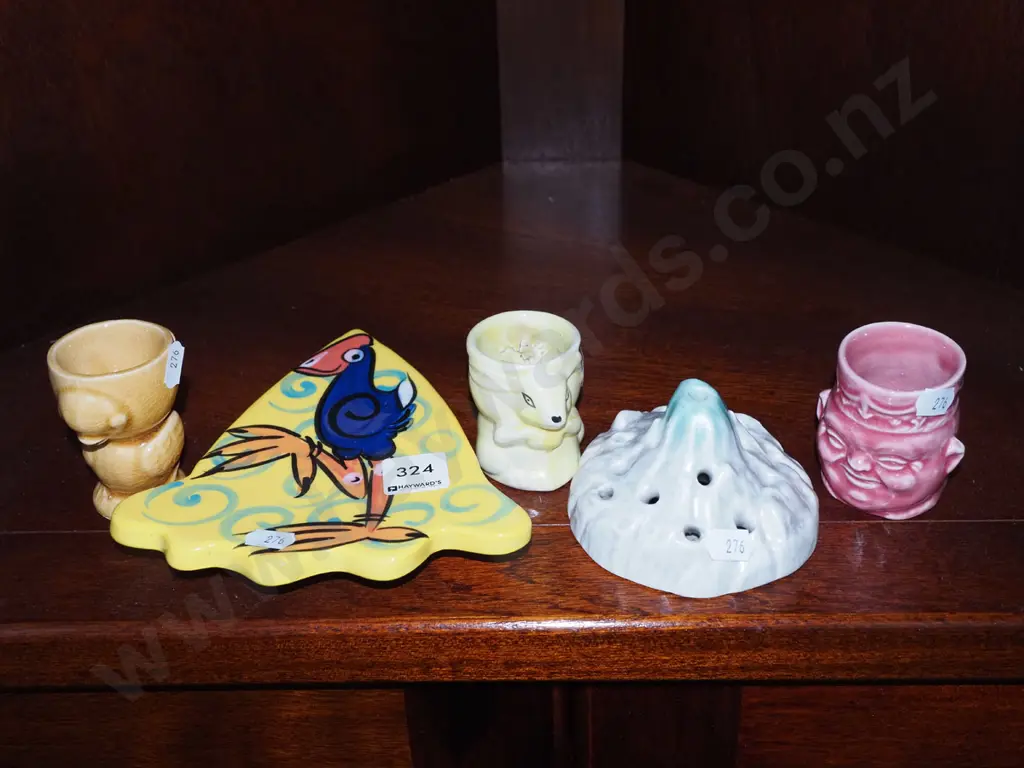 egg cups, hat pin stand, pukeko themed trivet Image 1++