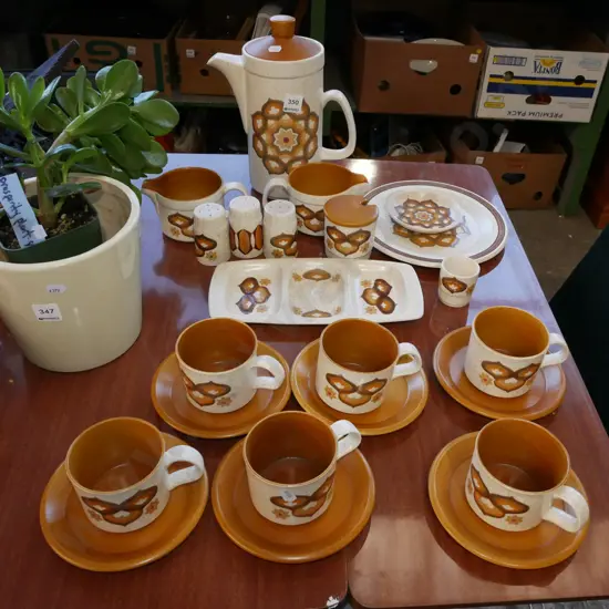 Palissy coffee set, segmented serving tray, plate, pepper shakers etc