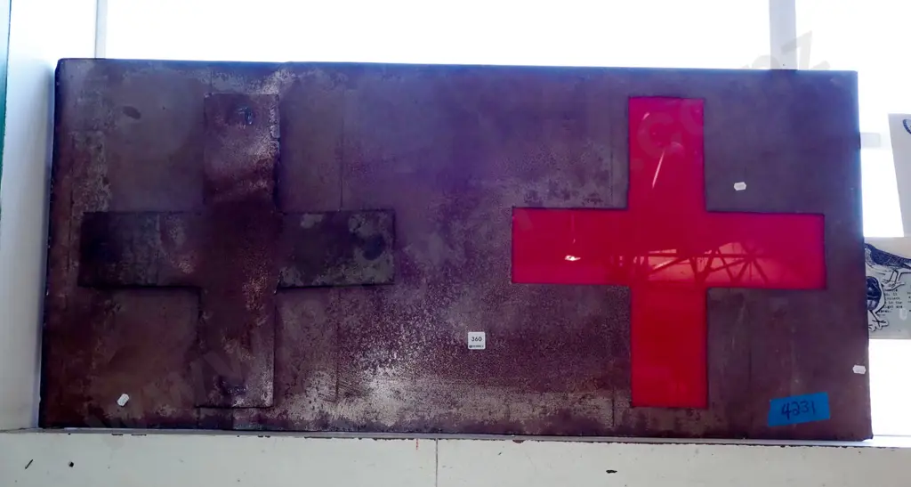 unusual cut metal and perspex illuminated artwork - 2 crosses H-560 W-1200 Image 1++