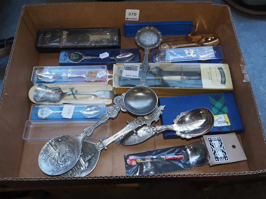 box of teaspoons, pewter serving spoons Image 1++