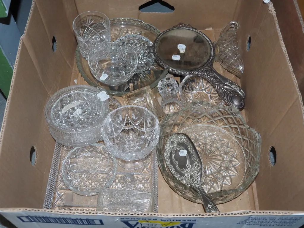 box; cut crystal and glass ware, mirrors, hair brush Image 1++
