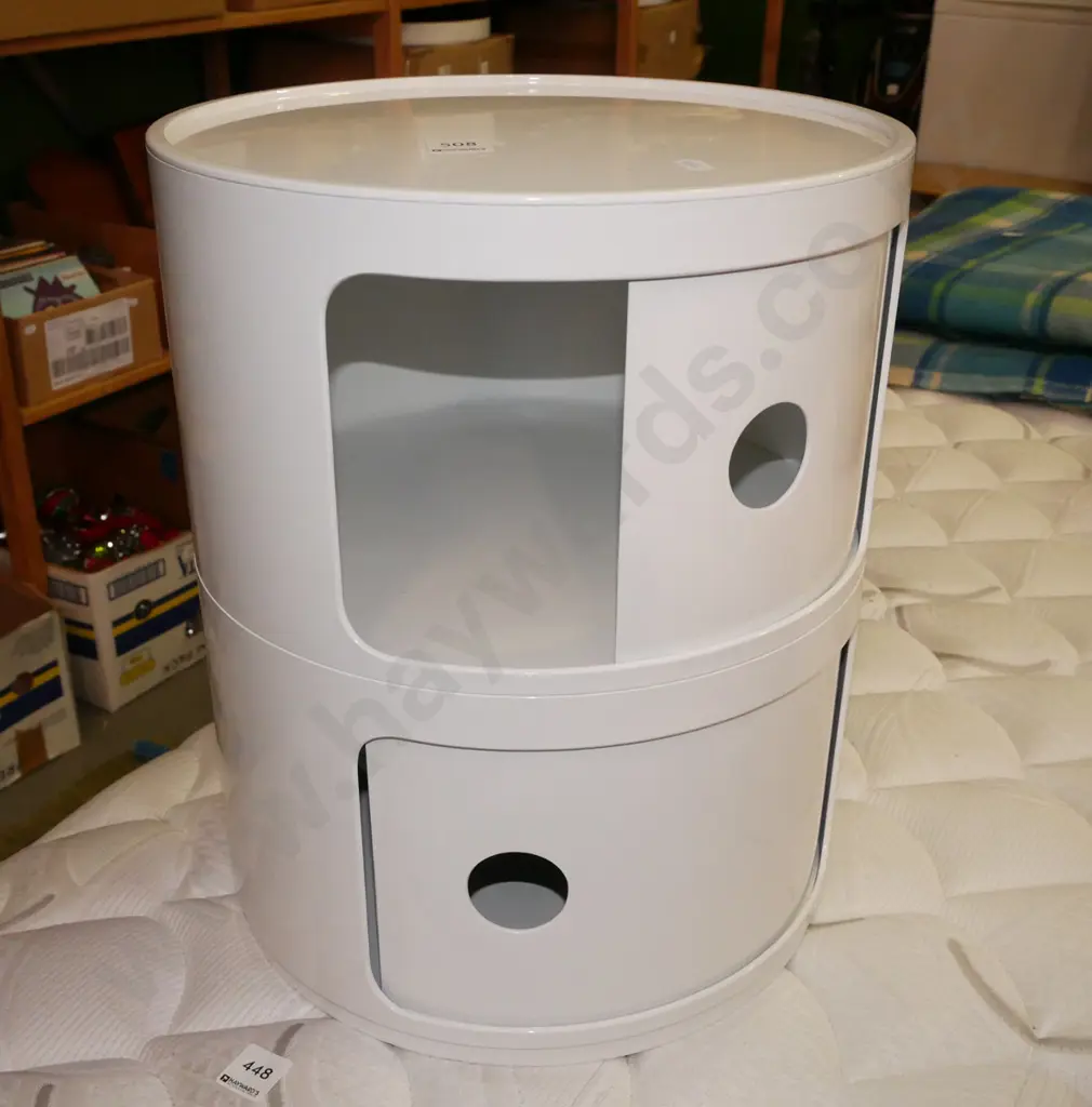 Mocka cylindrical end table with sliding doors Image 1++