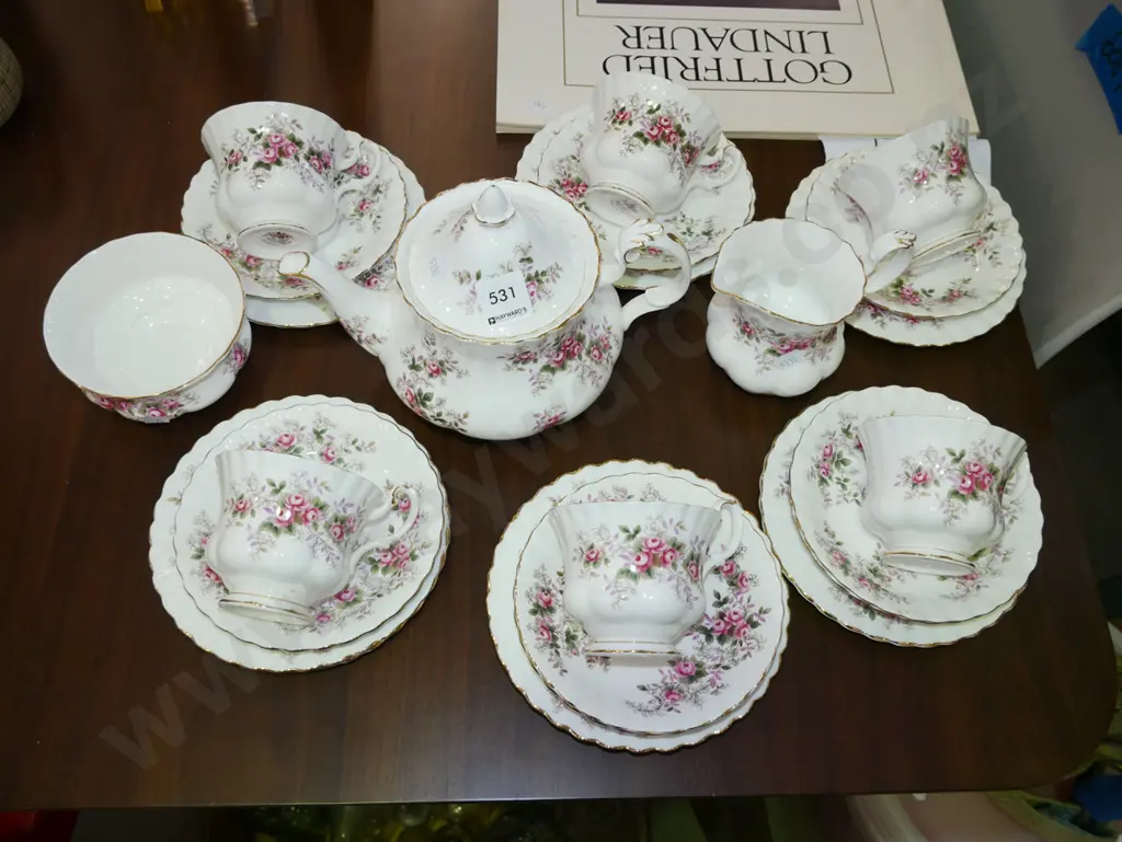 Royal Albert lavender rose tea set - cracks to teapot, sugar and cup Image 1++