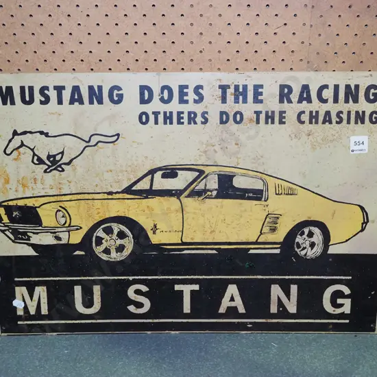 hand painted Ford Mustang sign on tin