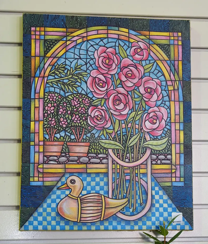 boxed acrylic  - leadlight window and flowers Image 1++