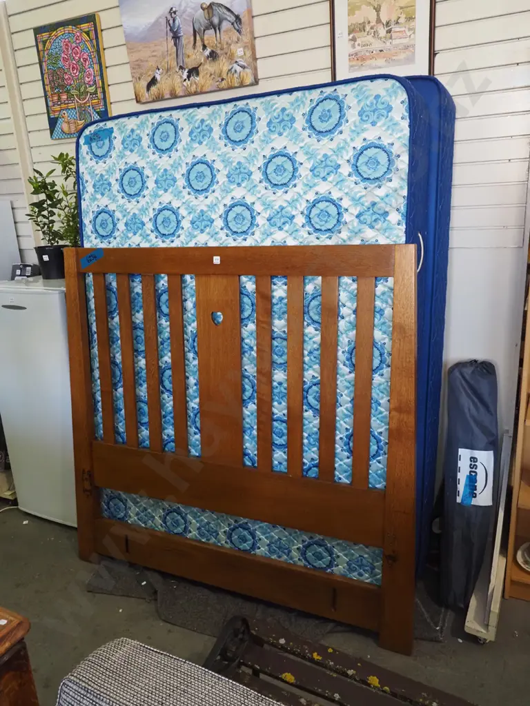 double bed base, mattress and oak head board Image 1++
