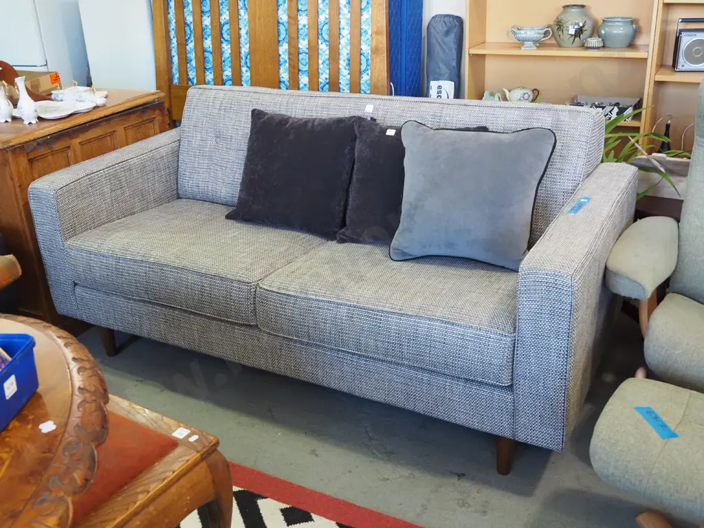 white and grey checked 2 seater settee - excellent condition Image 1++