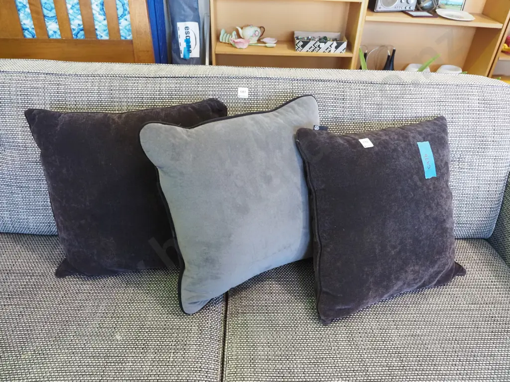 3x charcoal and grey cushions Image 1++
