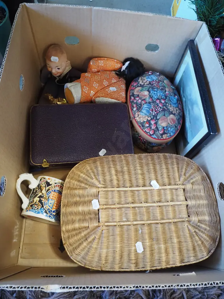 box; torch, cased teaspoon set, Asian doll etc Image 1++