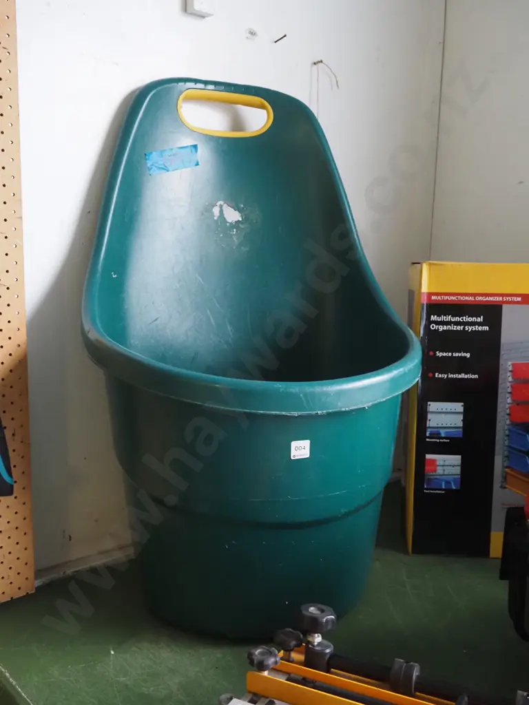 green plastic wheeled gardener's tub Image 1++