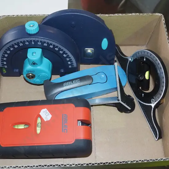 box; stud finder, laser level etc