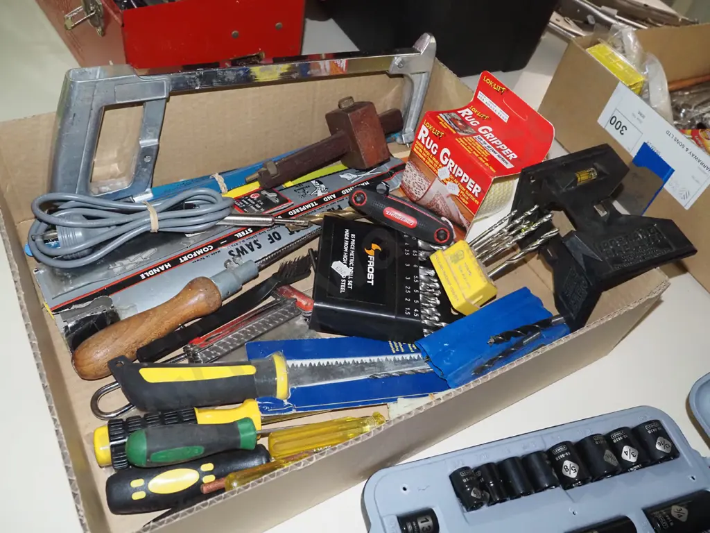 box; hack saw, marker gauge, drill bit etc Image 1++