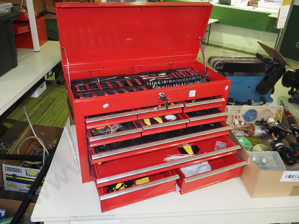 as-new workshop tool box and contents, socket sets, crescents etc -key in office  Image 1++
