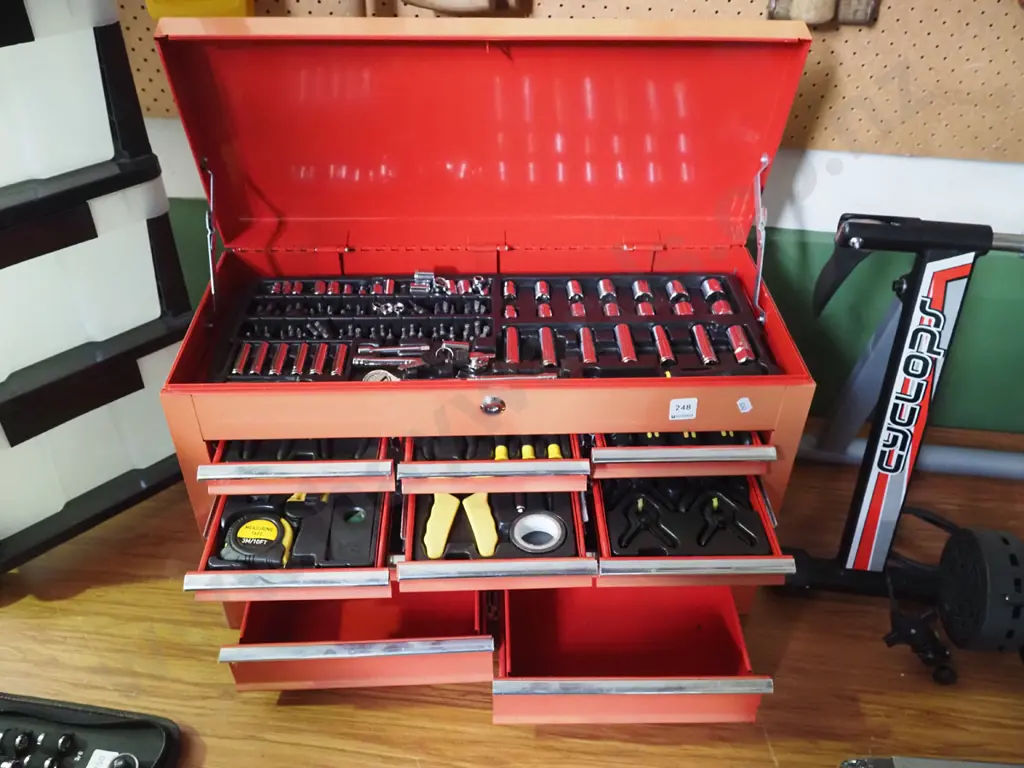 10 drawer lift up workshop chest with tools - key in office - some fading to  outside Image 1++