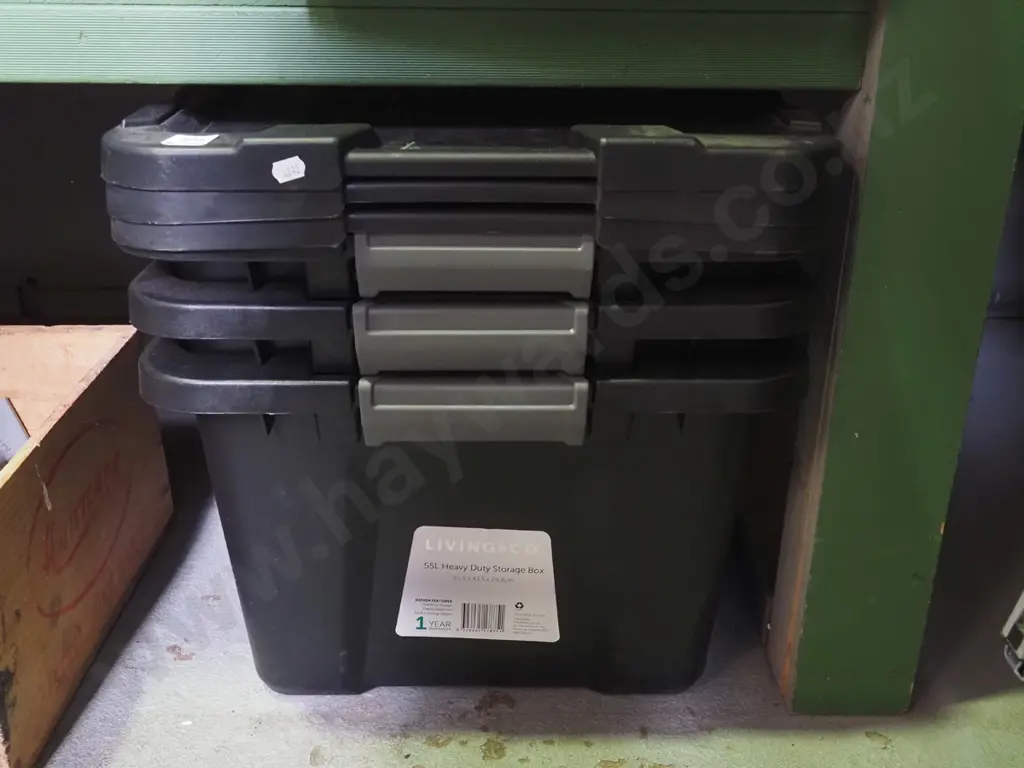 3x 55L heavy duty lidded storage boxes Image 1++