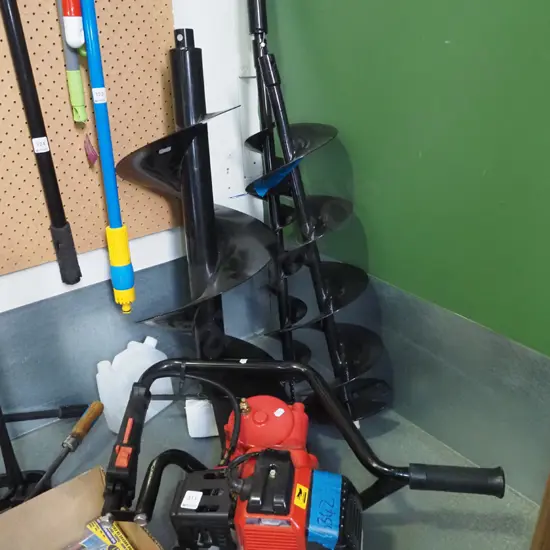 as new Tool Shed 2 stroke post hole borer with augers and extending pole