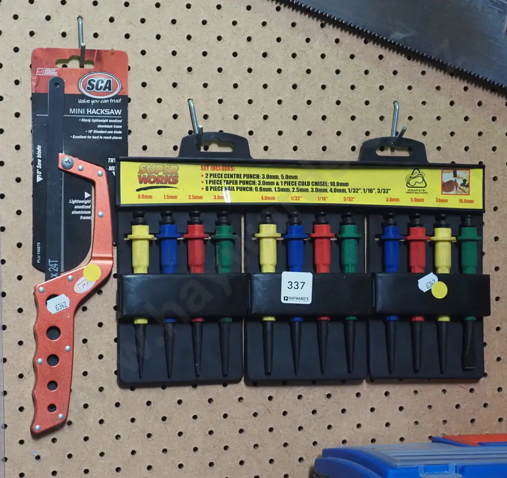 set of Superworx punches and SCA mini hack saw - yellow dots Image 1++