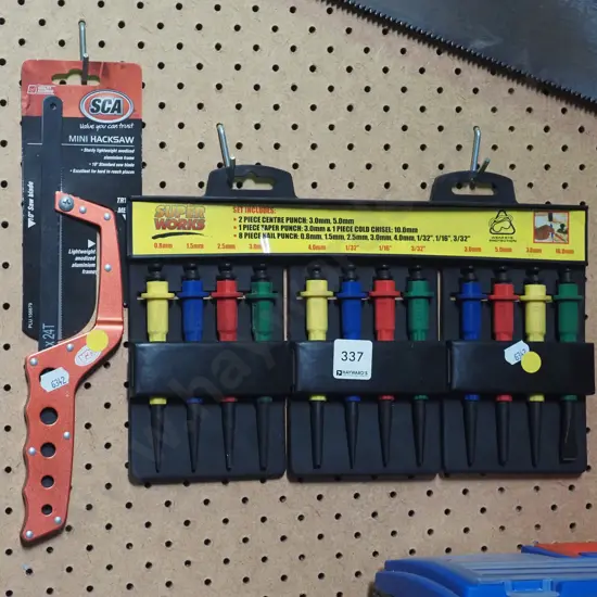 set of Superworx punches and SCA mini hack saw - yellow dots