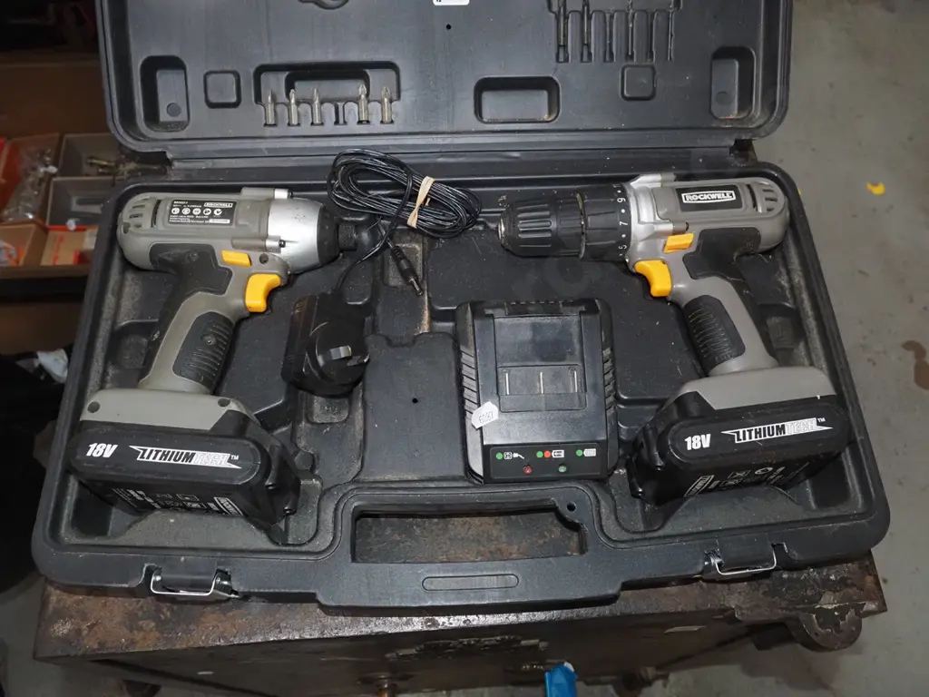 cased Rockwell 18V drill and impact driver set - 2batteries, 1 charger Image 1++