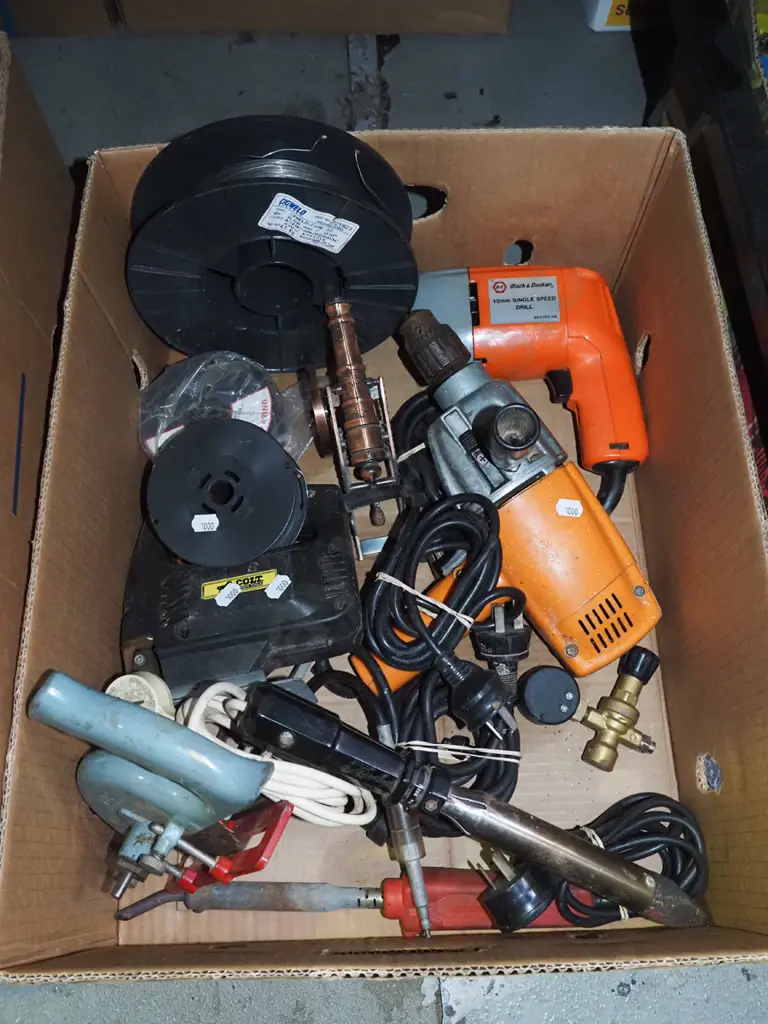 box; drills, jigsaw, soldering iron, welding wire etc Image 1++