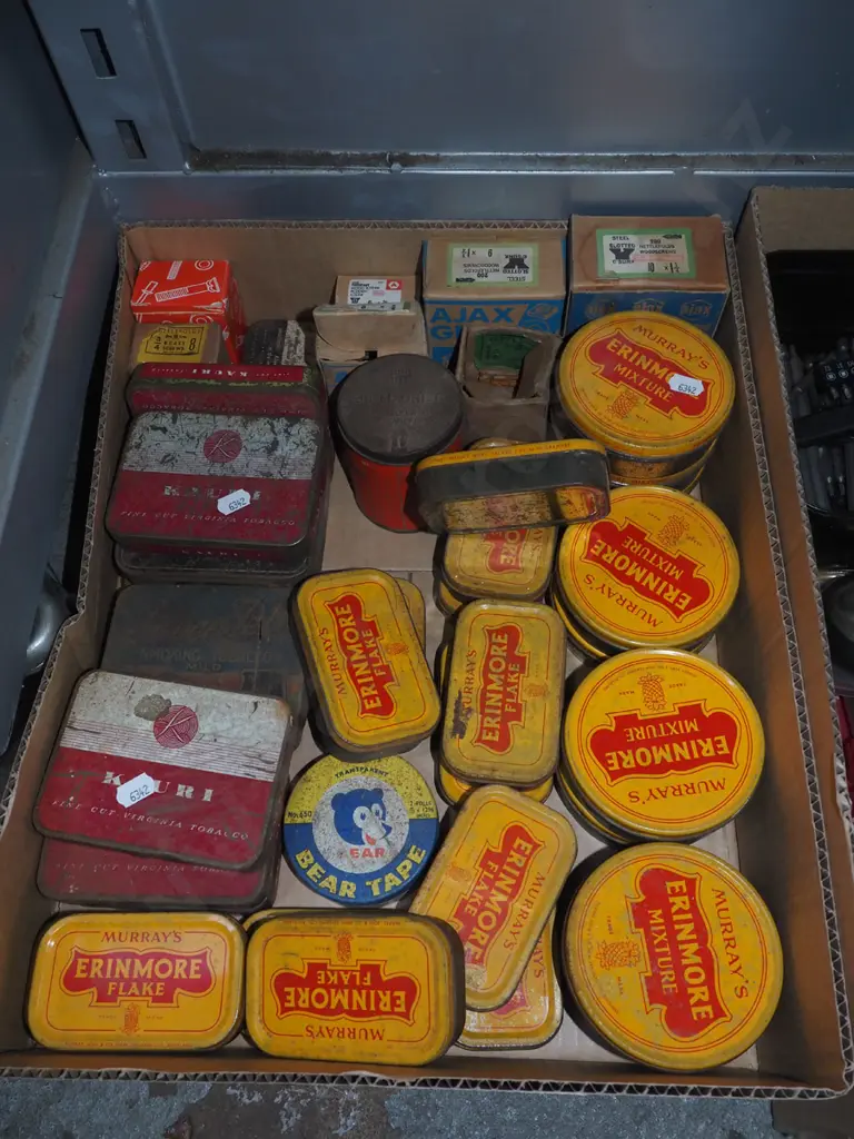 box; tobacco tins, contents; screws, nails etc Image 1++