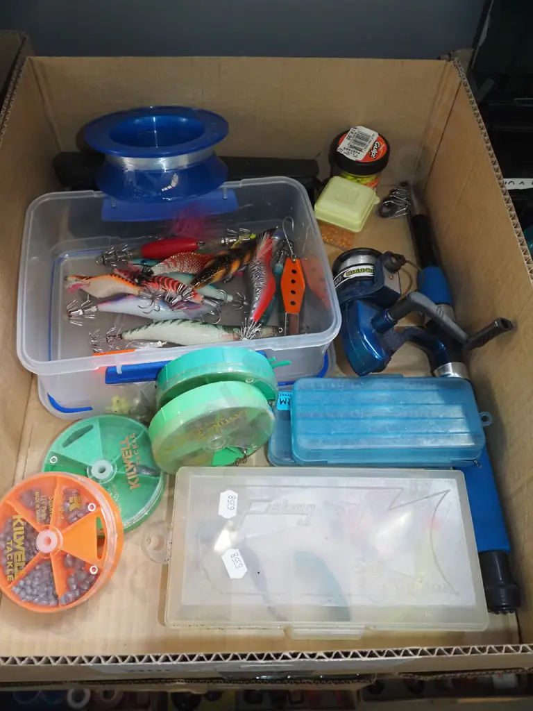 box; fishing gear; rods, lures, lines etc Image 1++