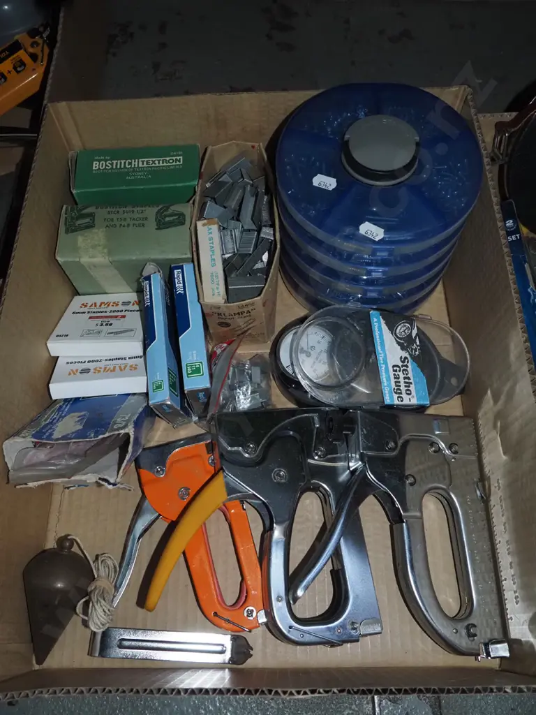 box; plumb bob, staple guns, staples etc Image 1++
