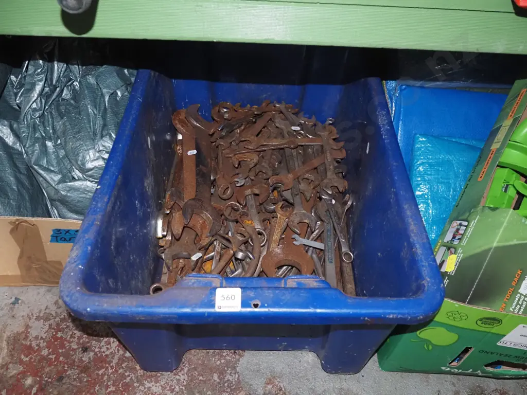 blue tub of rusty open end and ring spanners Image 1++