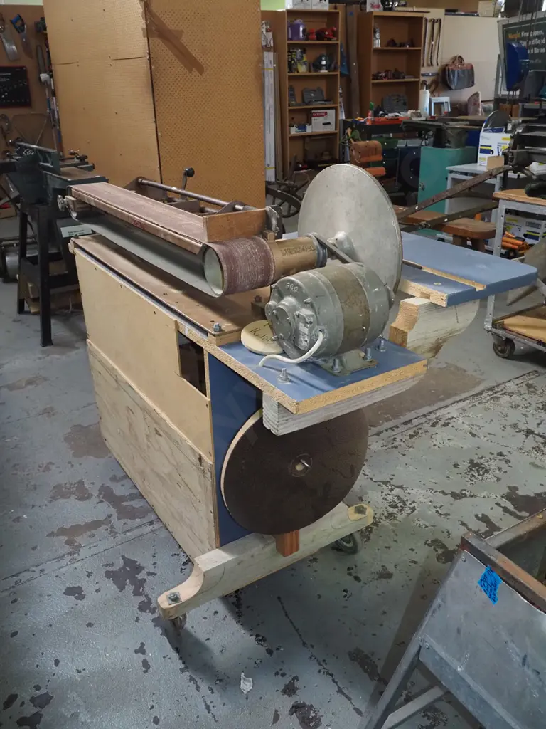 large sanding station on homemade wooden stand Circle diam-350 Belt sander L-1070 Image 1++