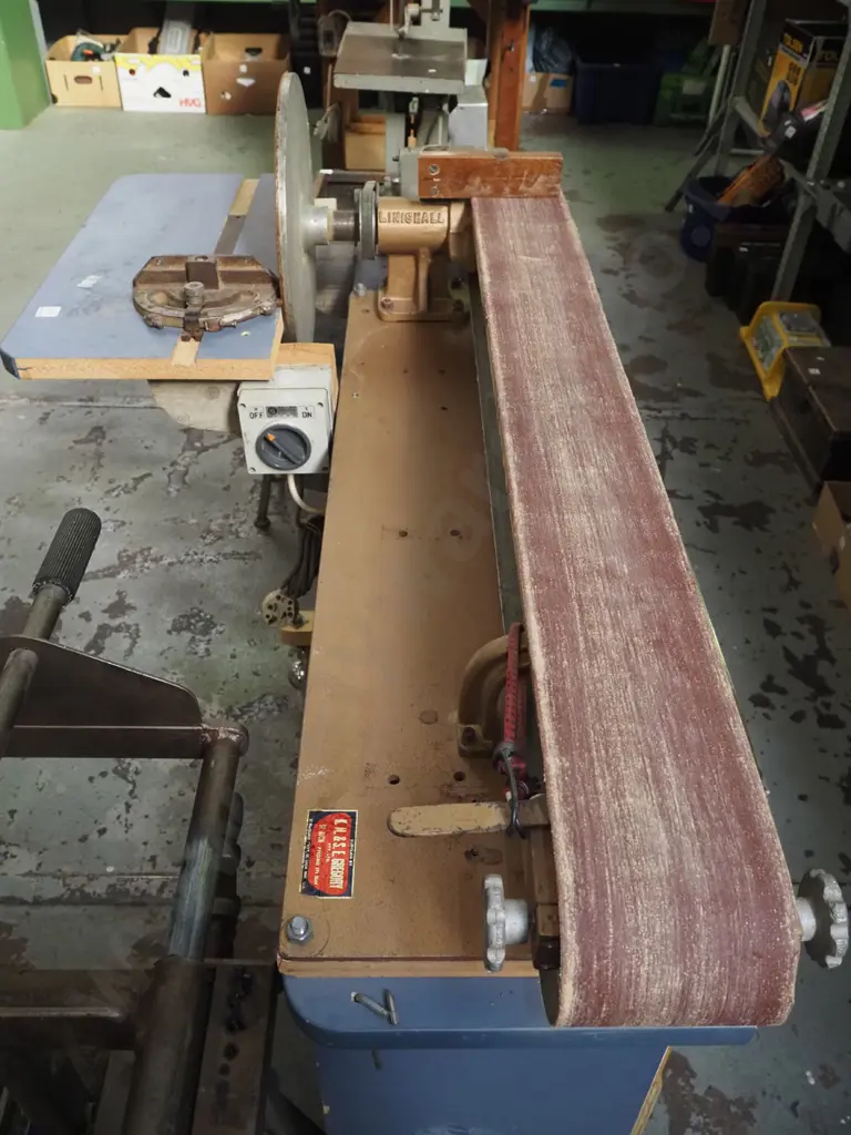 large sanding station on homemade wooden stand Circle diam-350 Belt sander L-1070 Image 1++