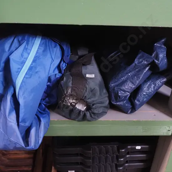 2 person tent, camping table, 1 other tent